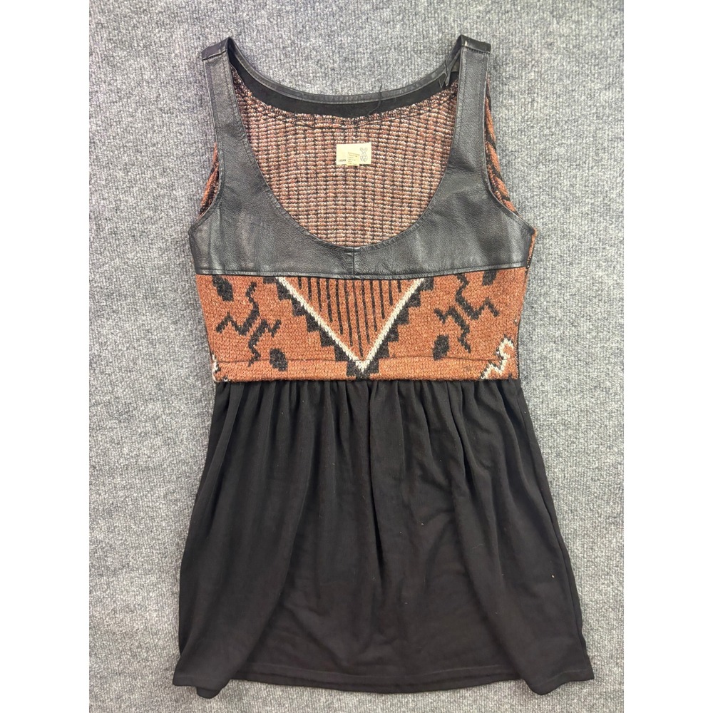 Urban Renewal Mini Dress Womens Small Brown Leather Trim Knit Mixed Media